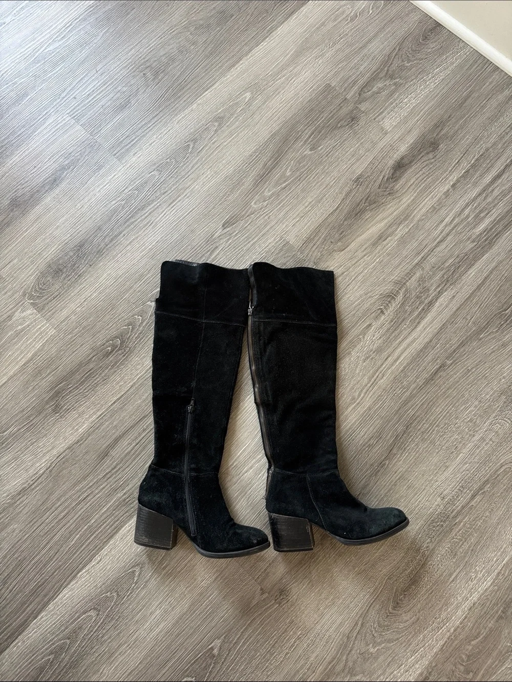 Steve Madden Black Suede Over-the-Knee Block Heel Boots